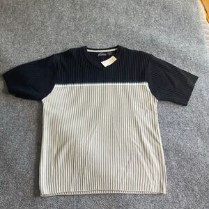 Extreme Mens Vintage 90s Ribbed Colorblock Short Sleeve V-Neck Sweater Black L